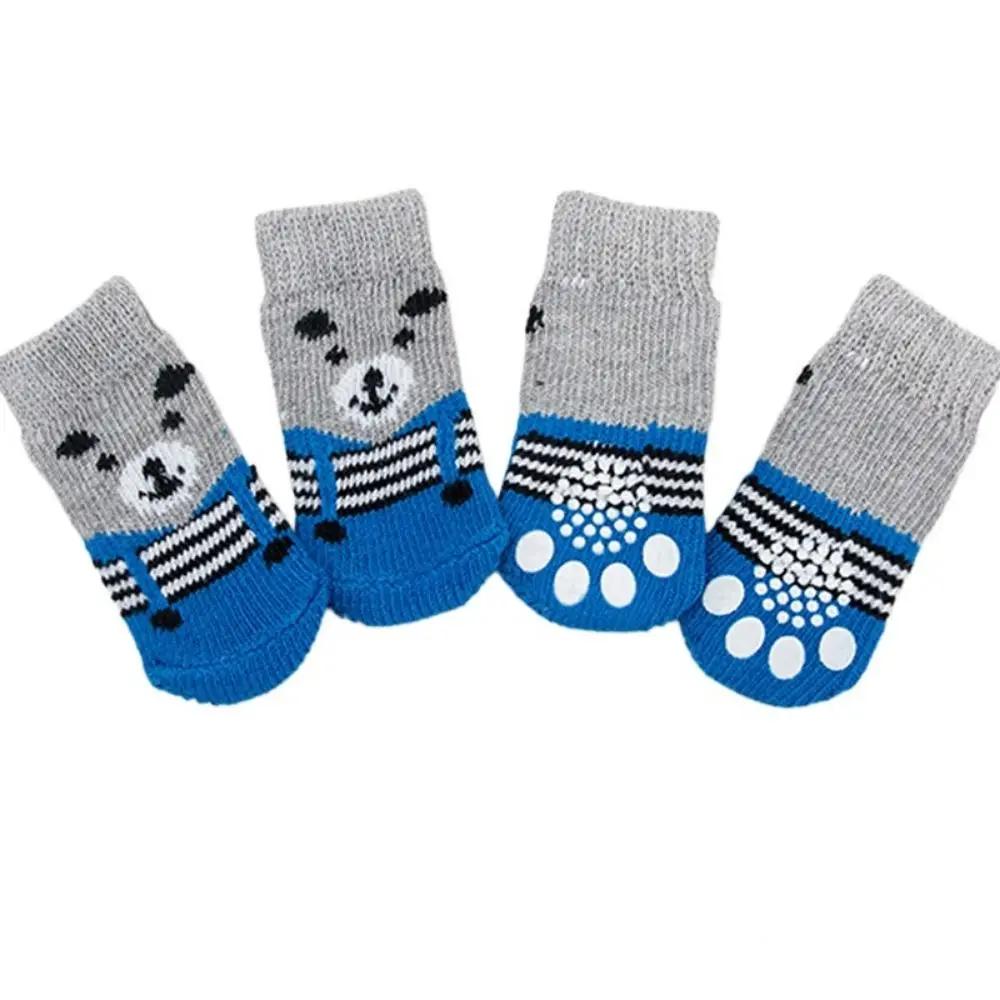 4Pcs Pet Cat Dog Floor Anti-slip Socks Autumn Winter Warm Soft Wool Socks Pet Kitten Puppy Anti-freeze Feet Paw Protector Socks