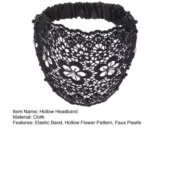 Kvinner hult pannebånd Blomstermønster skinnende rhinestones Faux Pearls Hårbånd Høy elastisk bred hårholder