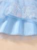 Girls Blue Castle Print Tulle Dress Kids Ruffle Long Sleeve Princess Dress
