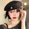 Hollowed Out Weave Hat Paillette Crochet Knitted Cap Elegant Sequin Beret Hat  Women