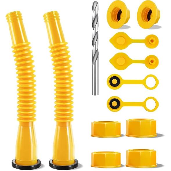 Gas Can Spout Replacement, Anti-Spill Gas Can Nozzle Replacement, 2-Kit Upgraded Spouts No Leaky With Flexible Nozzle, Can Vent Caps, Fit For Most