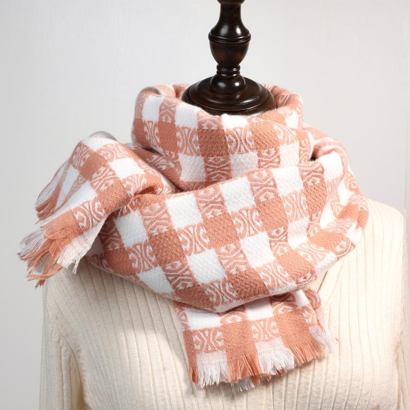 Checkerboard scarf women's sweet medium and long warm shawl 2025 new autumn and winter imitation cashmere scarf