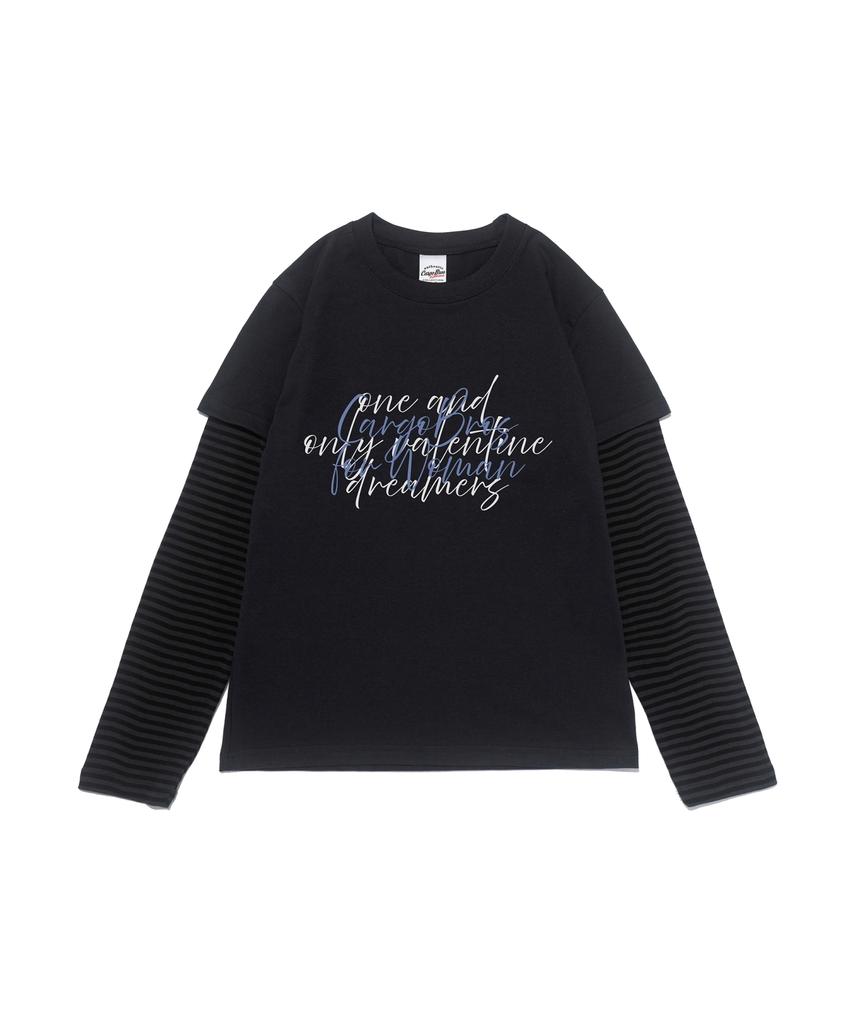 CARGOBROS FOR WOMAN One & Only Lettering Layered Long Sleeve Tee (Charcoal)