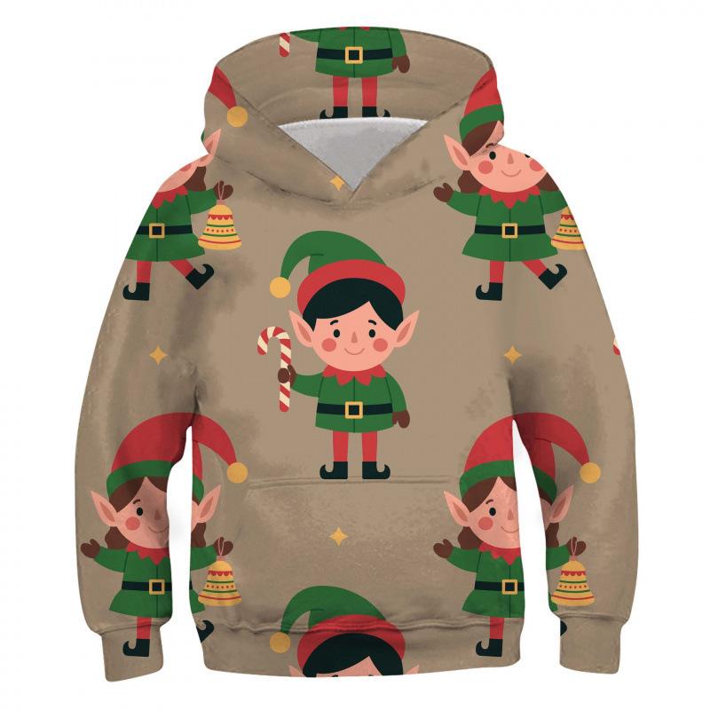 Autumn and Winter Children's Christmas Elf 3D Printed Hooded Comfortable and Versatile Breathable Hoodies & Sweatshirts (boys)