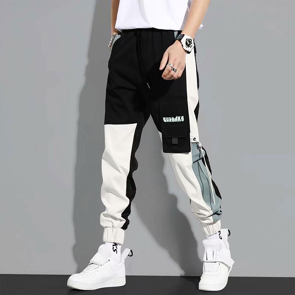 Pantaloni neri coreani da uomo, leggings, pantaloni cargo