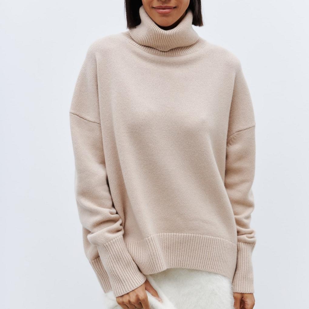IHUASU Women's Fashion Casual Solid Colour Autumn and Winter Long Sleeve High Neck Loose Sweater