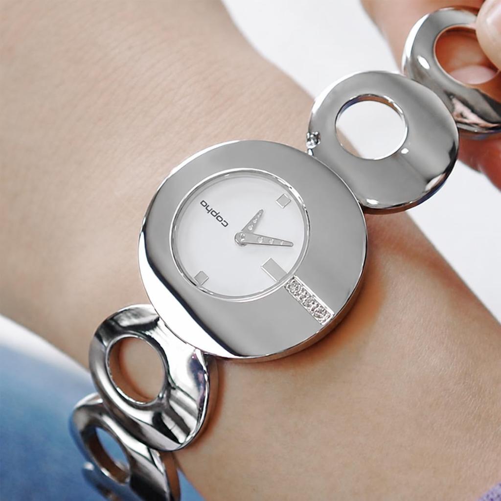 COPHA Watch O Limited Edition Dress Watch with Stylish and Lightweight Quartz Official White Dial x Silver Bracelet [COPHA] Women's Rhinestones,