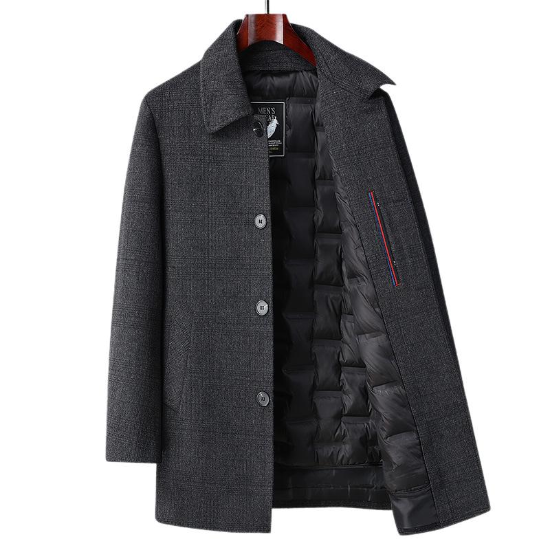 Autumn and Winter New Men's Woolen Coat Medium and Long Lapel Removable Down Liner Woolen Coat Men's Coat
