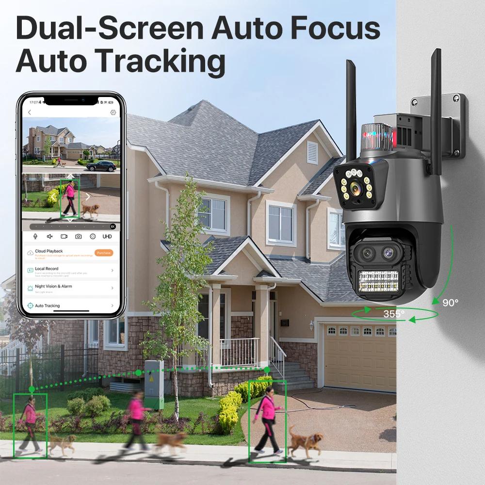 Nuova telecamera IP 4K 9MP HD EU Telecamera IP esterna Zoom 8X Tre lenti Doppio schermo Wifi Telecamera PTZ 4MP Luce della polizia Allarme Video sorveglianza Onvif ICSEE