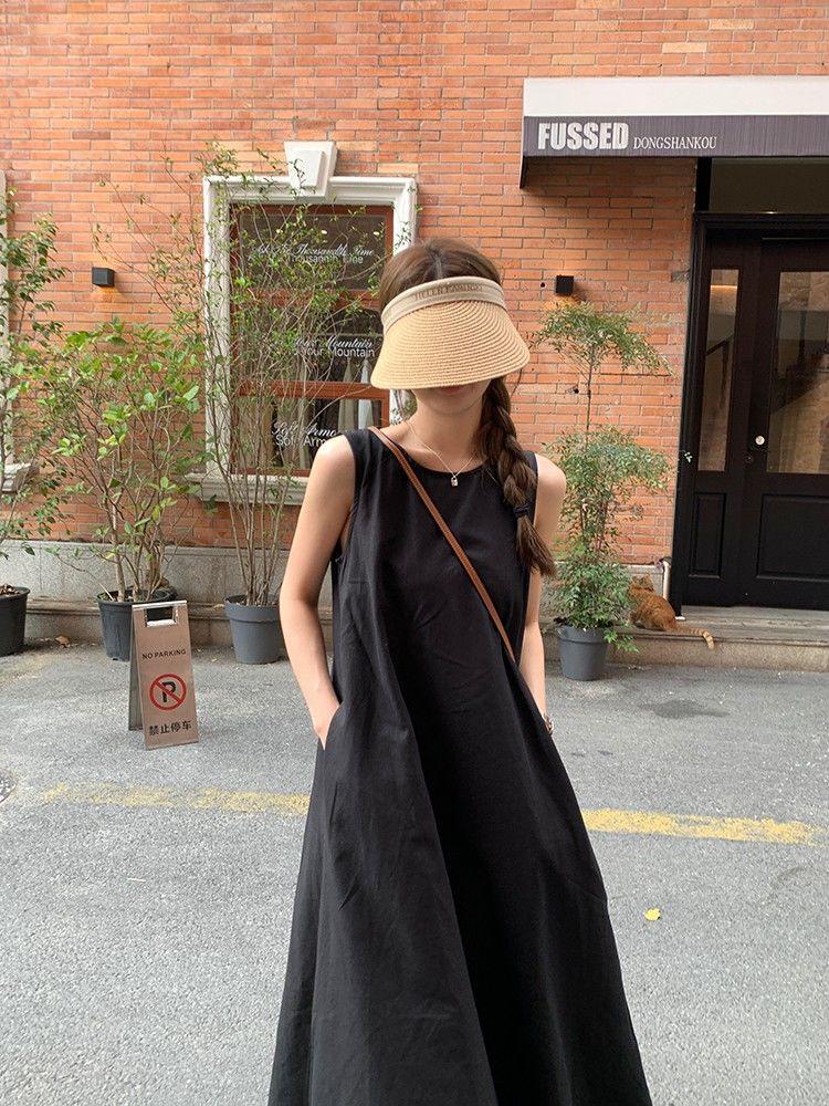 Women's Japanese & Korean Sleeveless Backless Summer Beach Dress: Loose Fit, Slimming Design