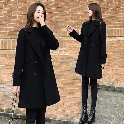 Woolen Coat Women's Black Fashion Woolen Coat Women's Autumn, Winter and Winter New Medium and Long Models