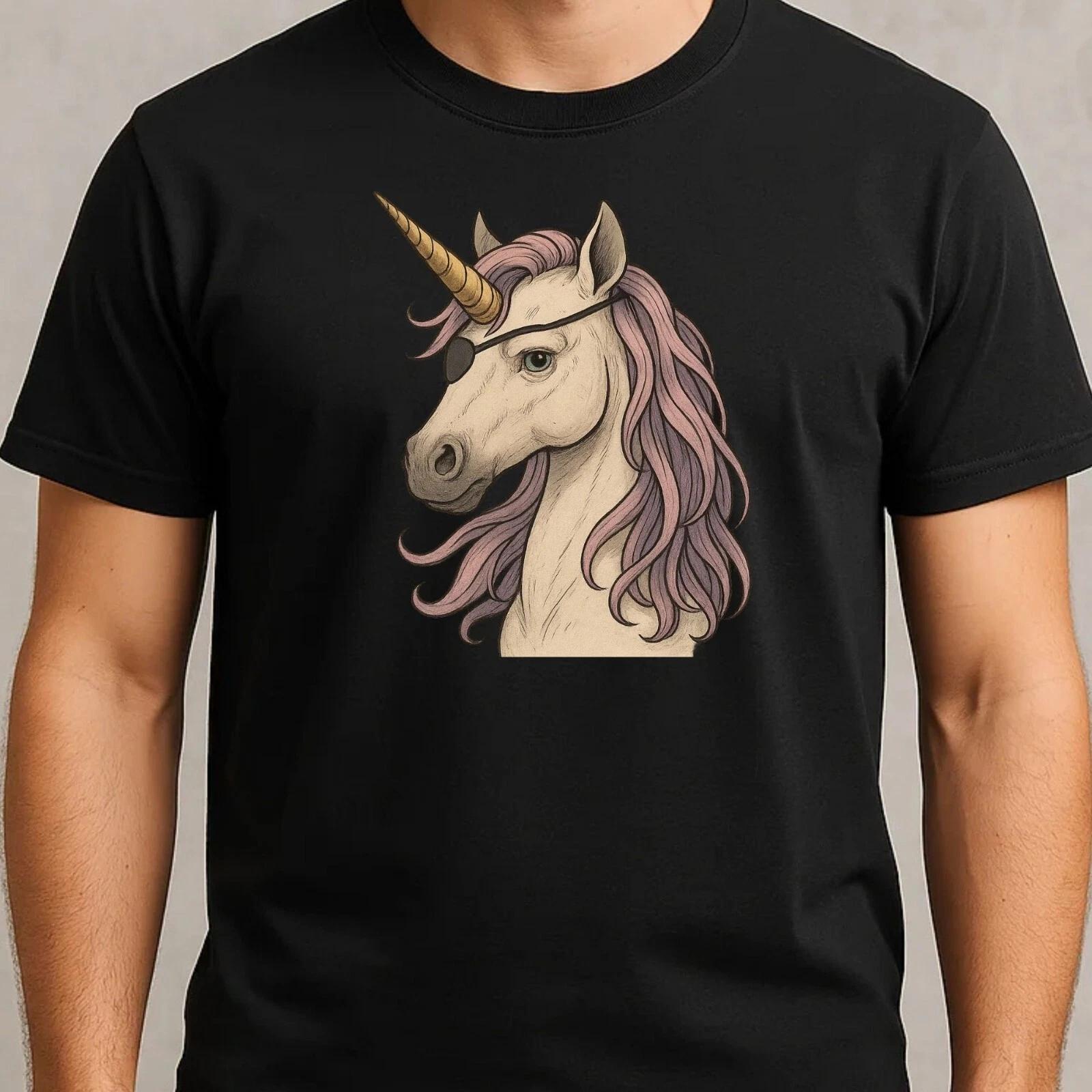 T-Shirt Herren Einhorn mit Augenklappe Motiv Baumwolle Größe S bis 5XL XXXXL
