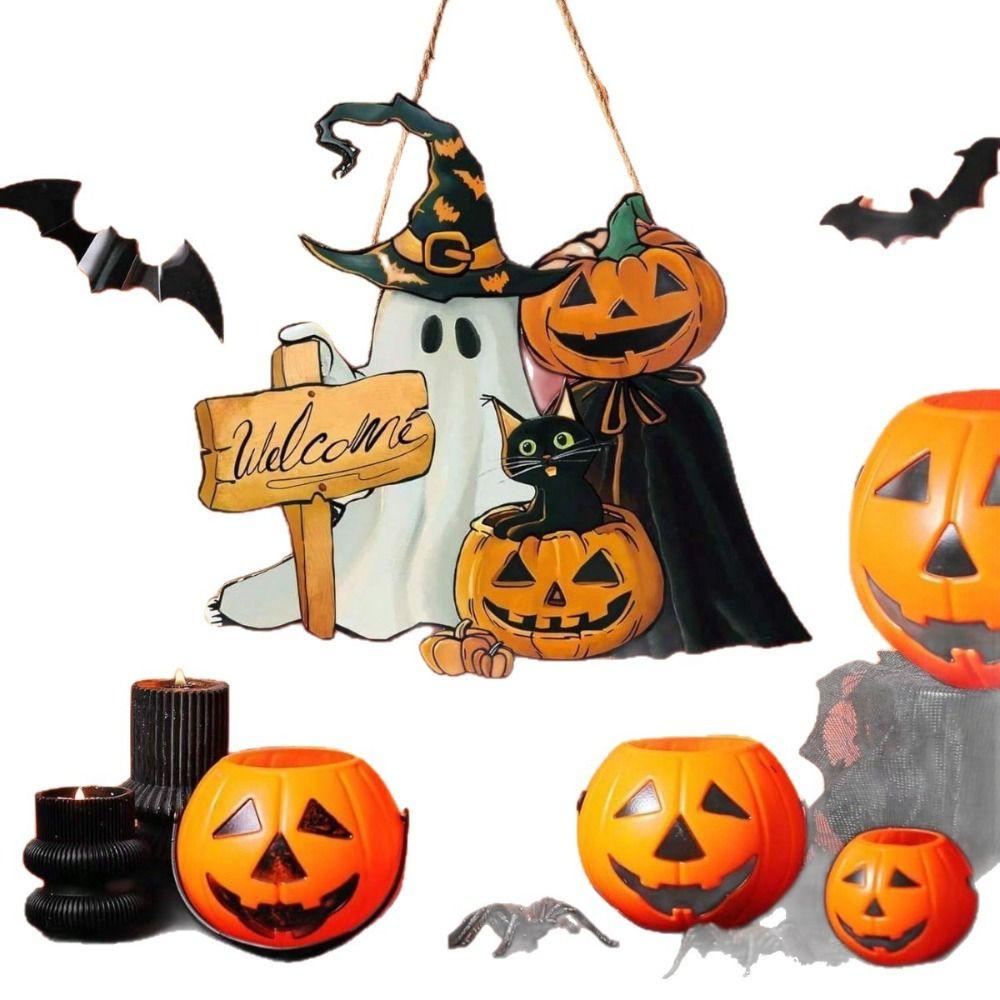 Funny Spooky Halloween Welcome Door Sign Wooden Wall Hanging Pendant  Home