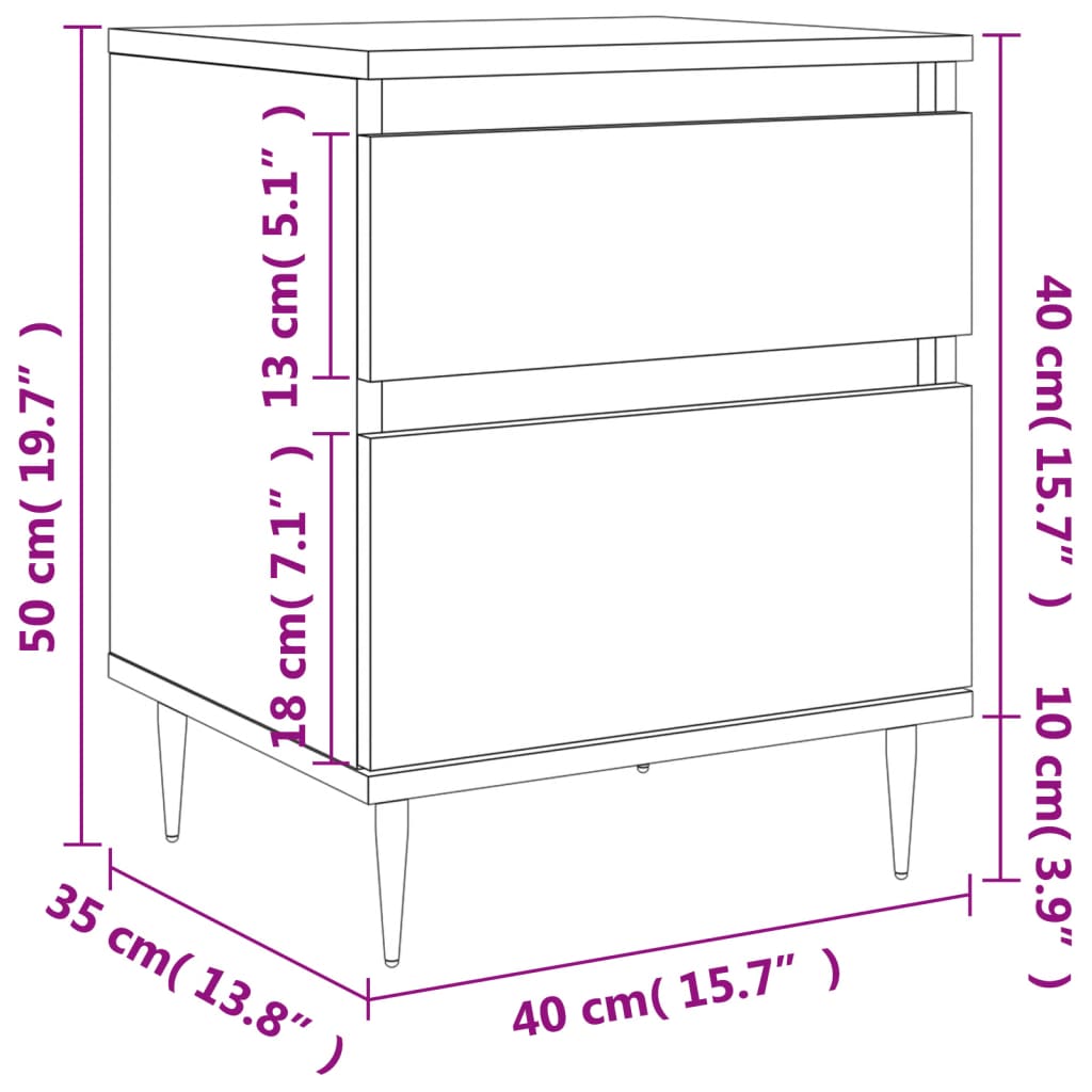 Nightstand Smoked Oak 40x35x50 cm Wood Based Material