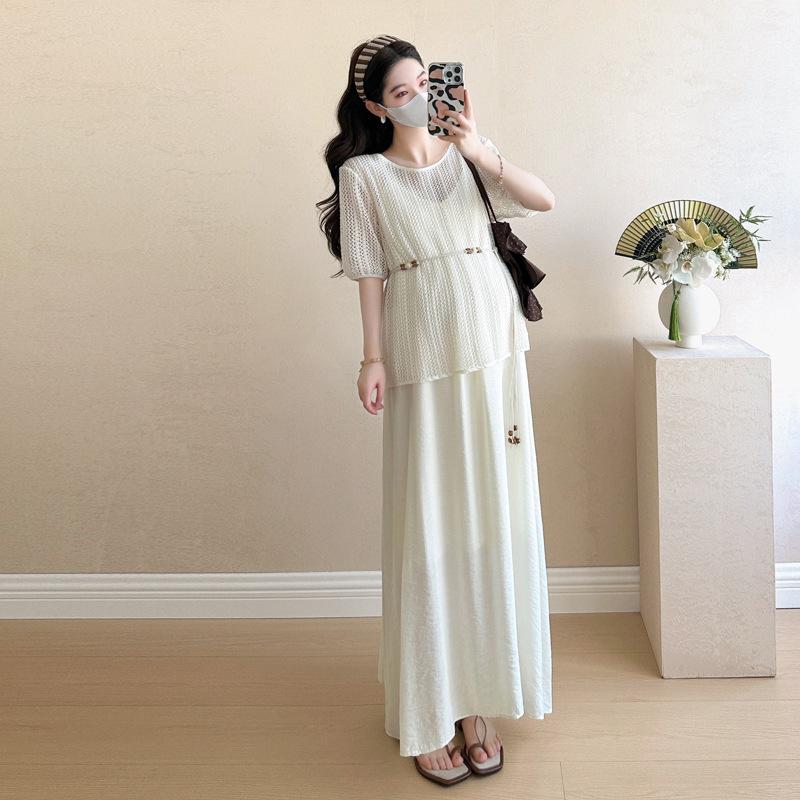 Elegant Maternity Two-Piece: Blouse Top & Camisole Dress - Summer Style 2026