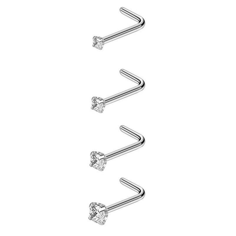 4/12PCS Stainless Steel Zircon Nose Piercing Stud Set L Shape Nose Ring Lot Twist Nose Ring Stud Bulk Body Piercing Nariz Pack