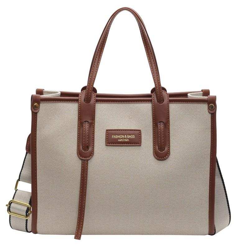 Canvas Tote Bag For Women With Pu Material And Stitching Detail For Daily Use