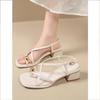 Sandals fairy fairy style 2025 new middle heel versatile thick heel toe simple Korean version of women's tide summer women's shoes