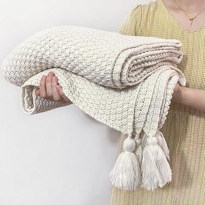 Nordic Knitted Tassel Wool Throw Blanket for Sofa or Office Naps