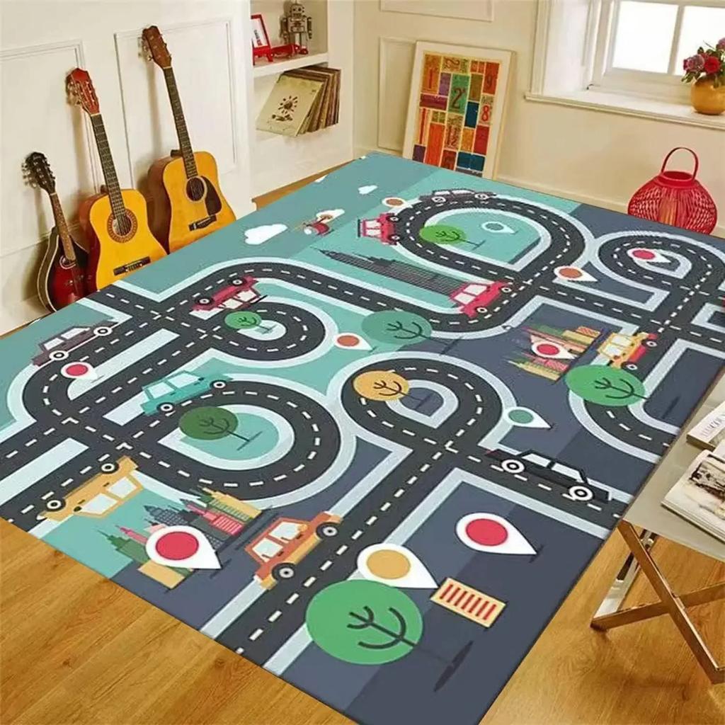 Cartoon Road Cute Children's Game Room Carpet Plush Modern Home Decorative Rug for Bedroom Non-slip Washable Play Mats Large