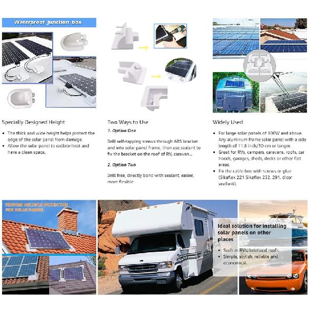 Solar panel ABS plastic mounting bracket with 5 non drilling corner kits, RV marine flat top camper and caravan installation