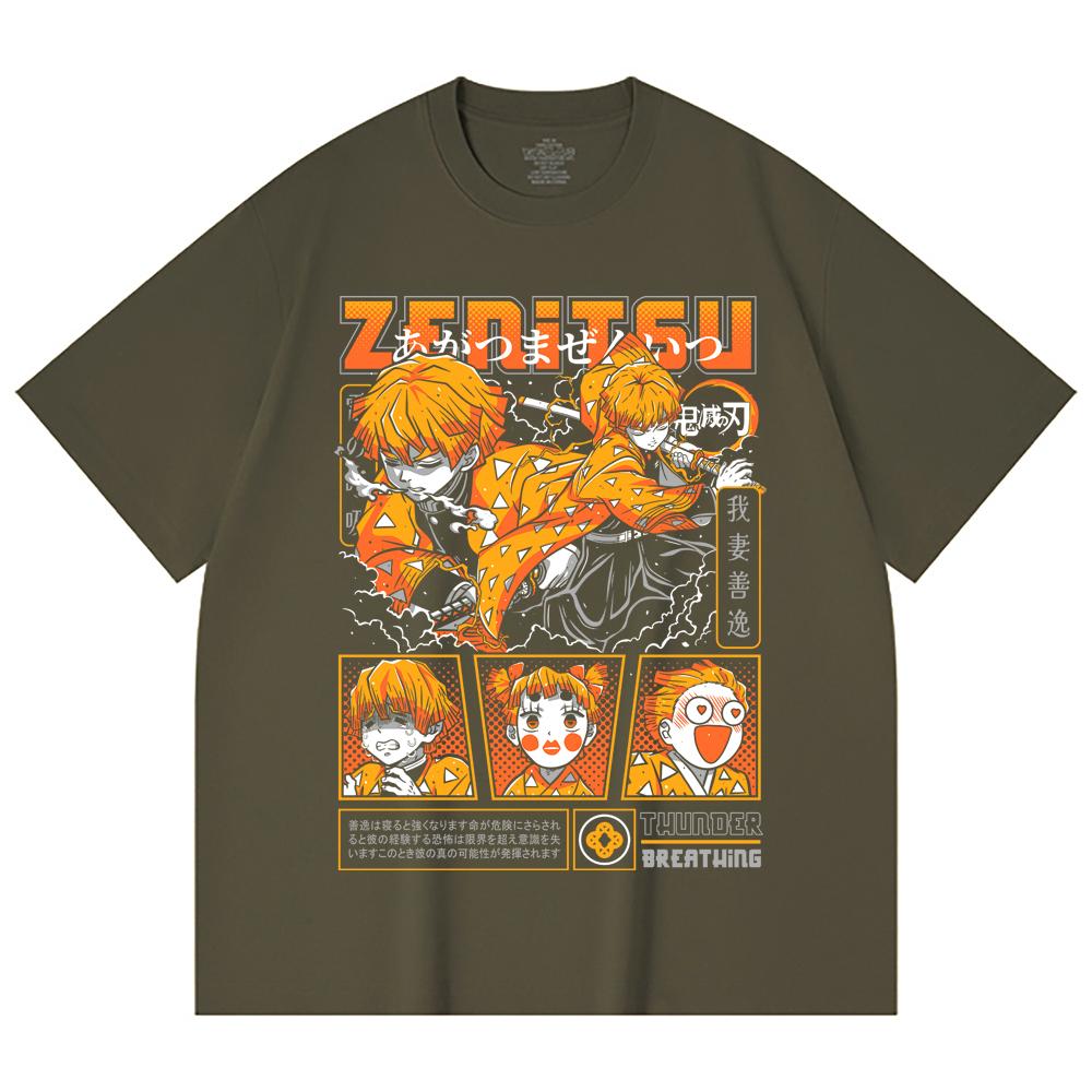 230 Gsm 100% Cotton Demon Slayer V68 Zenitsu Print Unisex Heavy Cotton T Shirt