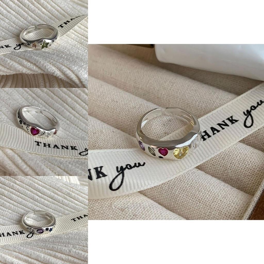 Stylish Geometric Copper Ring With Colorful Heart Zirconia For Women Adjustable Size