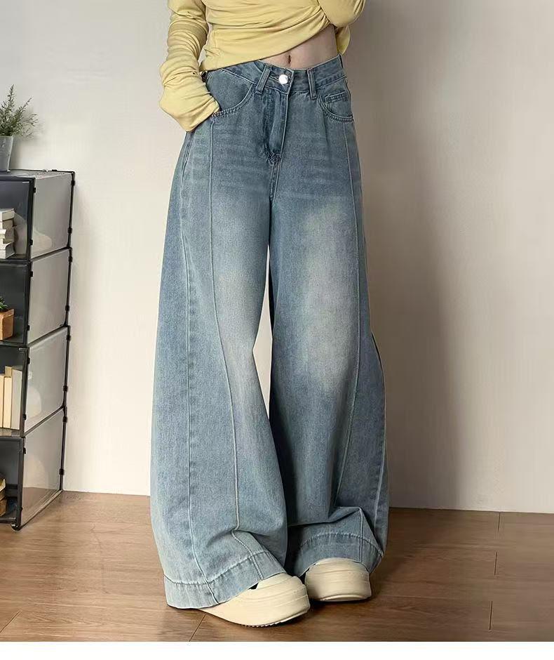 

Vintage Women s Wide-Leg Jeans: Summer Slimming Loose Fit for Pear-Shaped Figures XS