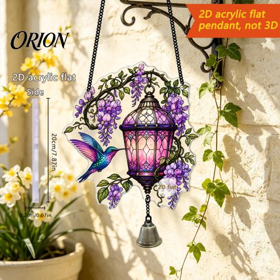 Weatherproof Hanging Decoration Vintage Lantern Bird Flower Ornament, Stained Glass Acrylic Window Squirrel Decor, Door with Bell Ornament