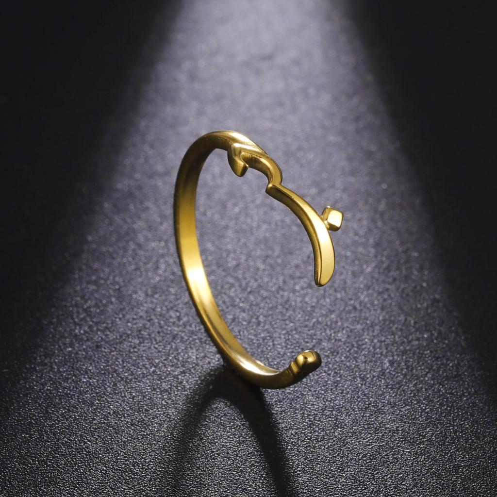 Stainless Steel Heart Arabic Ring Gold Adjustable Finger Rings Love Muslim Islamic Jewelry Wedding Gift for Women