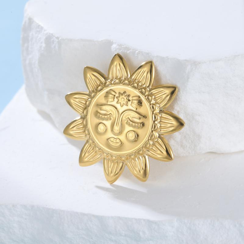 Womens Jewelry Four Petal Flower Brooch French Style Stainless Steel Gold Color Trendy Pin for Wedding Office Gift