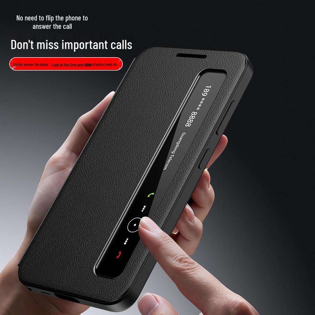 Samsung S25U/S26U Leather Phone Case - Flip-Free Answering and Window Design