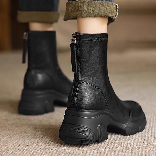 Huge Light~ Handmade Meow Claw Boots Skinny Short Boots New Elastic Boots Thick-soled Martin Boots Leather Rear Zipper Fashion Boots