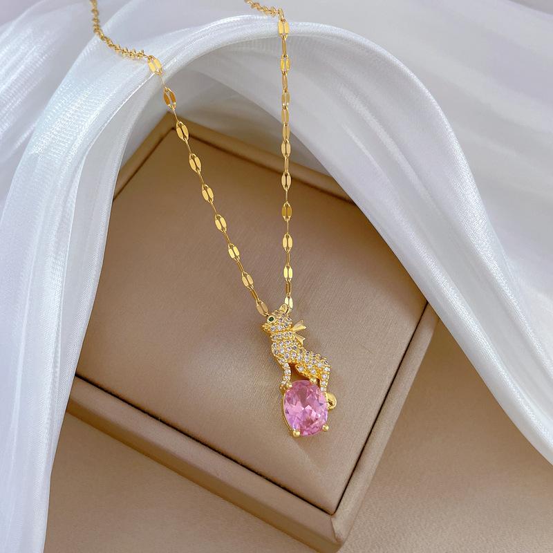 Full Diamond Leopard Light Luxury Temperament Full Diamond Necklace Female Versatile Collarbone Chain Titanium Steel Chain