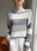 2025 Women's Striped One-Shoulder Wool Pullover Sweater for Autumn/Winter - Casual Knitwear