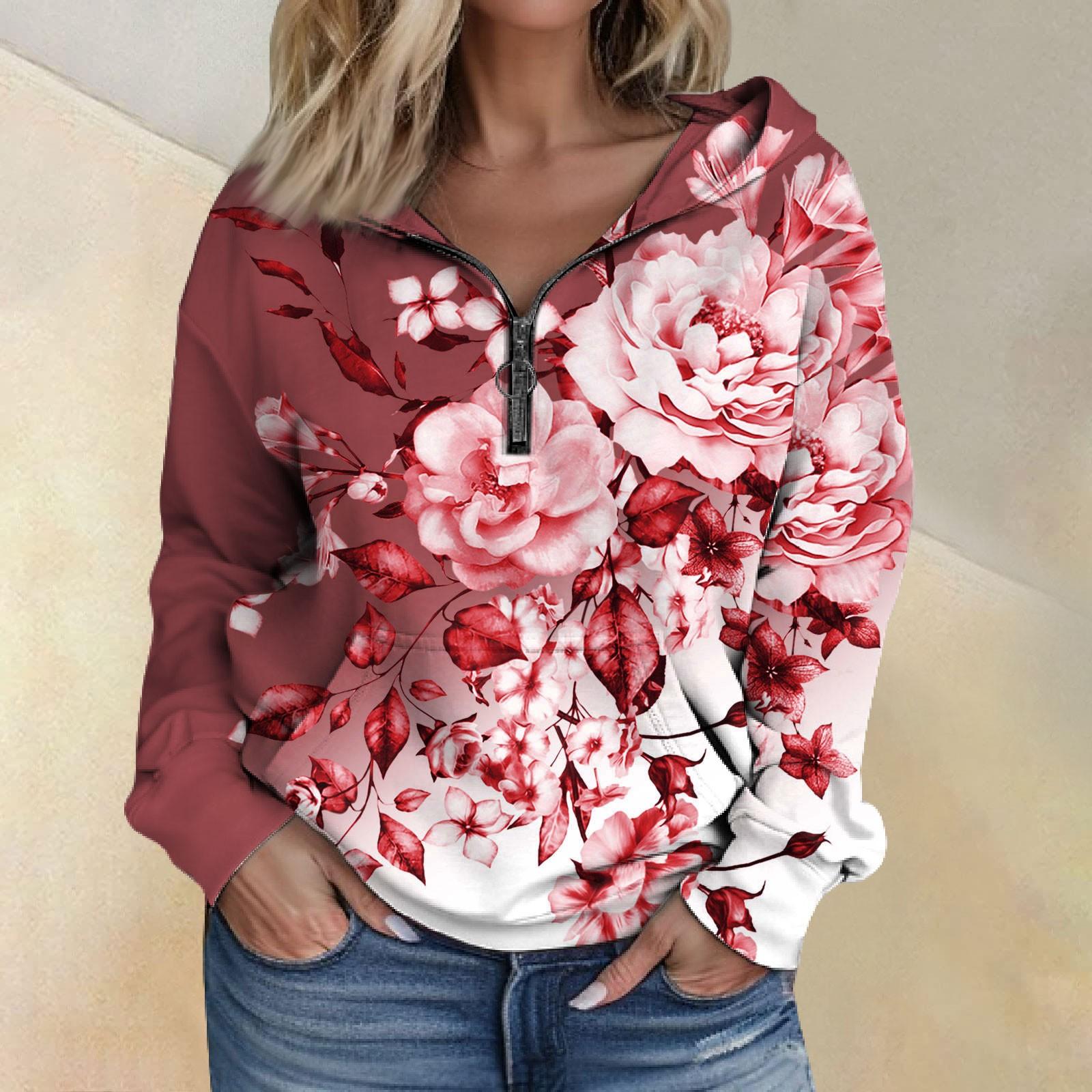 

Жіноча модна толстовка з довгим рукавом і напівзастібкою з кишенями XXXL винний