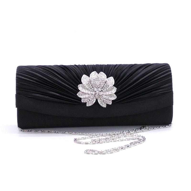YYW Satin Pleat Clutch Bag Women 2022 Rhinestone Flowers Evening Party Bags Sling Shoulder Bags Female Wedding Purse Sac A Main