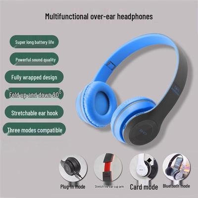 Comfortable Wear Bluetooth P47 Head-mounted Wireless Earbuds with Heavy Bass, Foldable Design, and Card Slot