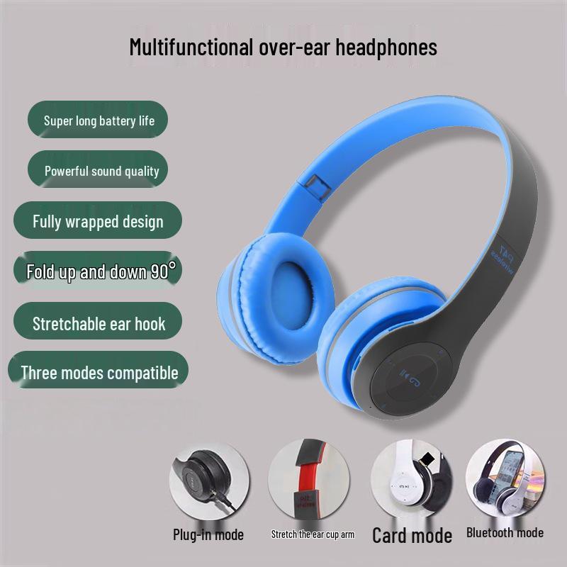 Bluetooth Over-Ear Wireless Headset P47: Foldable, Sports Design, Heavy Bass, Card Slot, Comfortable Fit.
