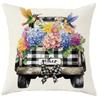 Charmante Kissenhülle im Landhausstil: Retro-LKW, Bunte Blumen und Warme Wohnmöbel, Sofakissen- und Stuhlkissenbezug