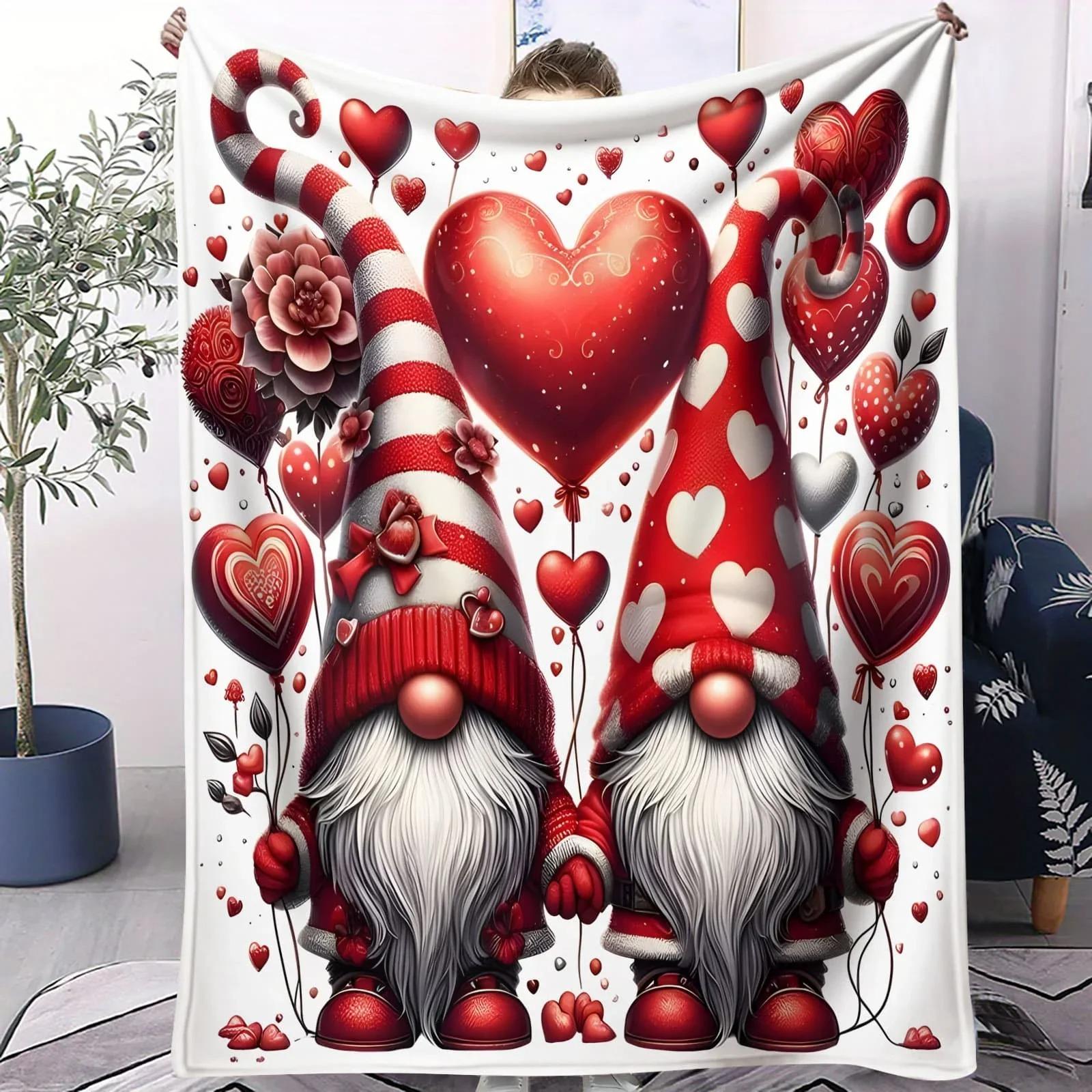 

Fantasy Gnome Flannel Blanket Christmas Easter heart gnomes bedroom sofa decor kids blanket for kids couples family friends Gift 70x100cm білий