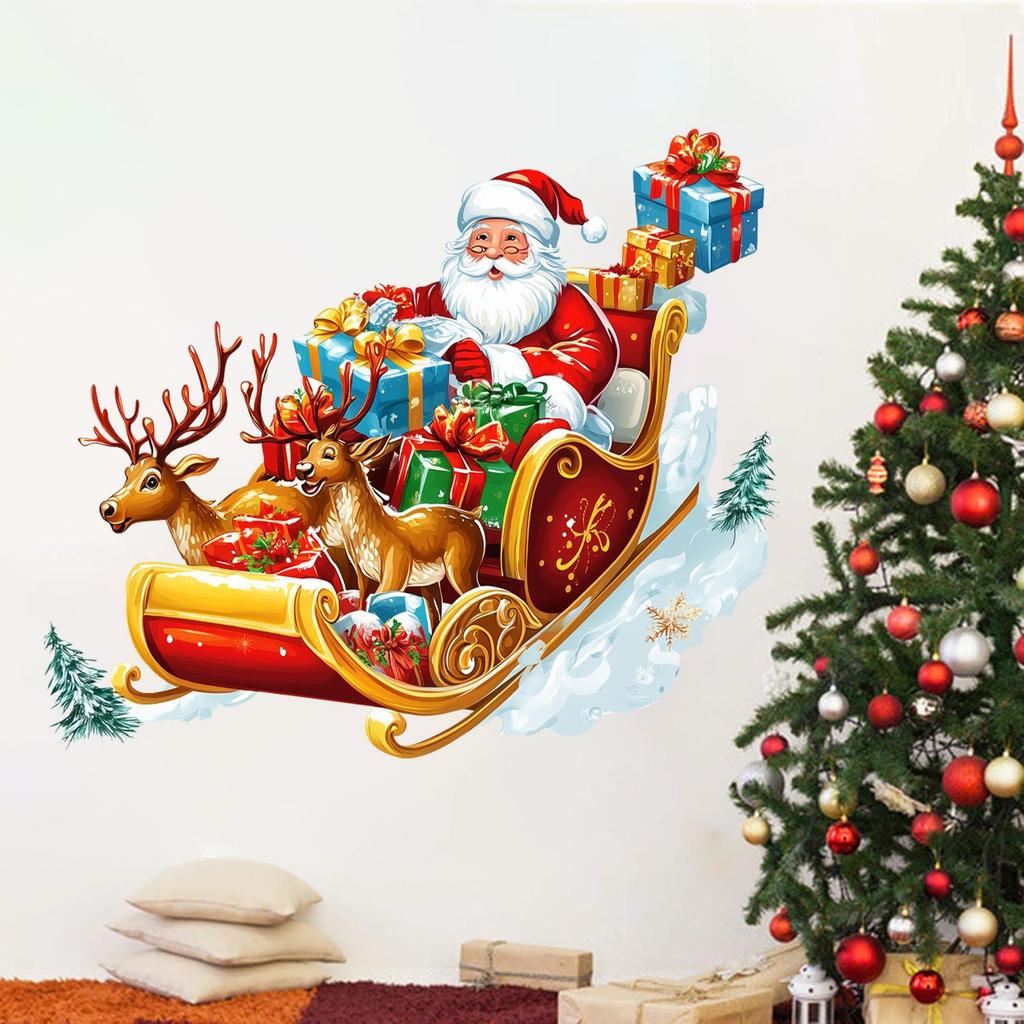 Christmas Reindeer Sleigh & Santa Claus Gift Wall Stickers for Home Decoration