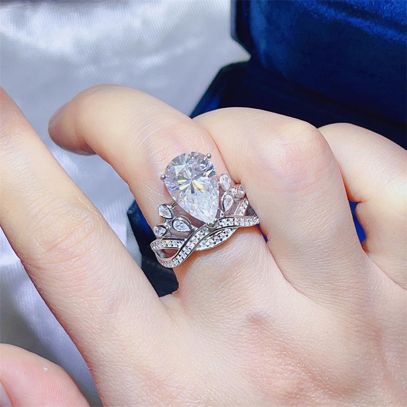 5 Carat Pear-Shaped Moissanite Crown Ring - Luxury White Women s Water Drop Diamond Fashion Size 17 (US 7.5)
