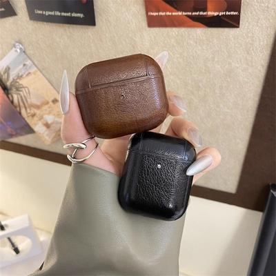 Θήκη Ακουστικών από Δέρμα PU για Apple AirPods 1/2/3/4/Pro/Pro2 Δέρμα Vintage Δημιουργική Ανθεκτική στις Πτώσεις με Πλαστικό Γάντζο Ενσωματωμένα Μανίκια Airpods