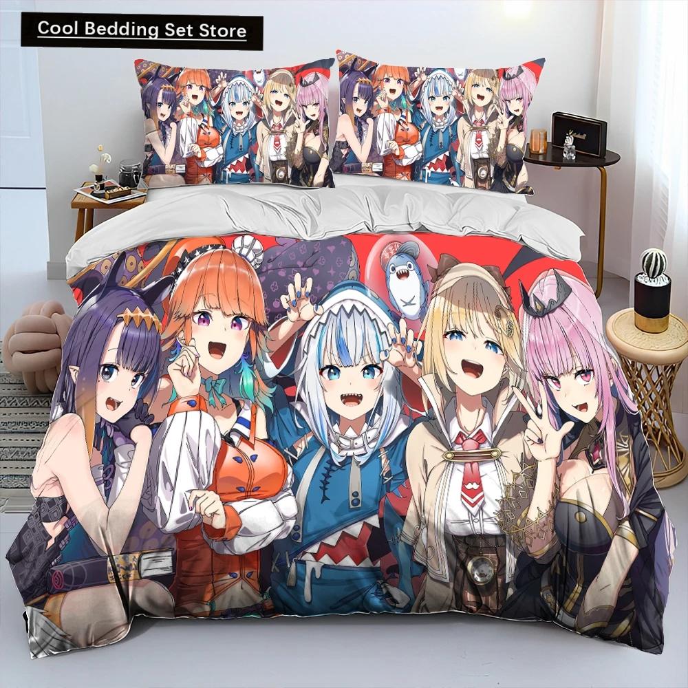 Comforter Cute Gawr Gura Hololive Anime Shark Comforter Bedding Set Bed Set King Queen Size Bedding Set