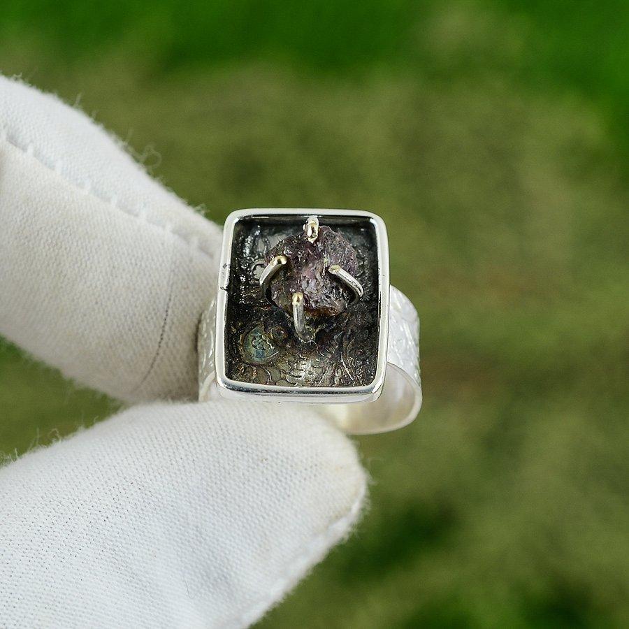 Geschenk für sie Natürlicher Amethyst Roh Stapelbarer Verstellbarer Ring 925 Silber
