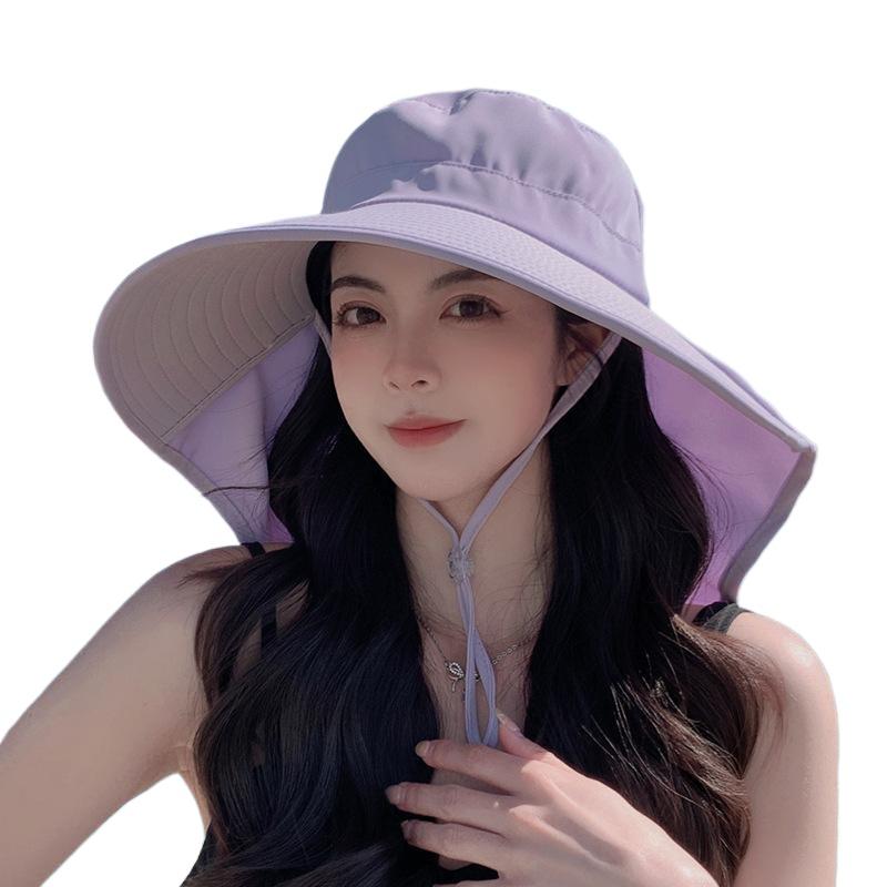 Summer Outdoor Sunscreen Sun Hat with Ponytail Hole Hat Female Korean Version Fashion Big Eaves Shawl Bucket Hat Tide