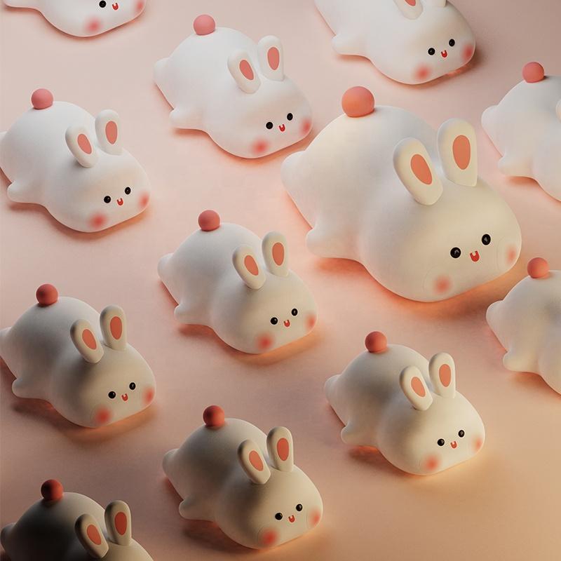 Cute Silicone LED Touch USB Rabbit Lamp Birthday Novelty Gift Timed Night Light in Warm White for Children's Bedroom