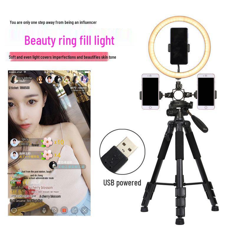 Multifunctional Mobile Streaming Tripod with Beauty Fill Light for Outdoor Videos & Selfies