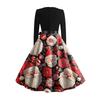Women's Fashionable And Elegant Autmn And Winter Long-sleeved Round Neck Christmas Print Dress